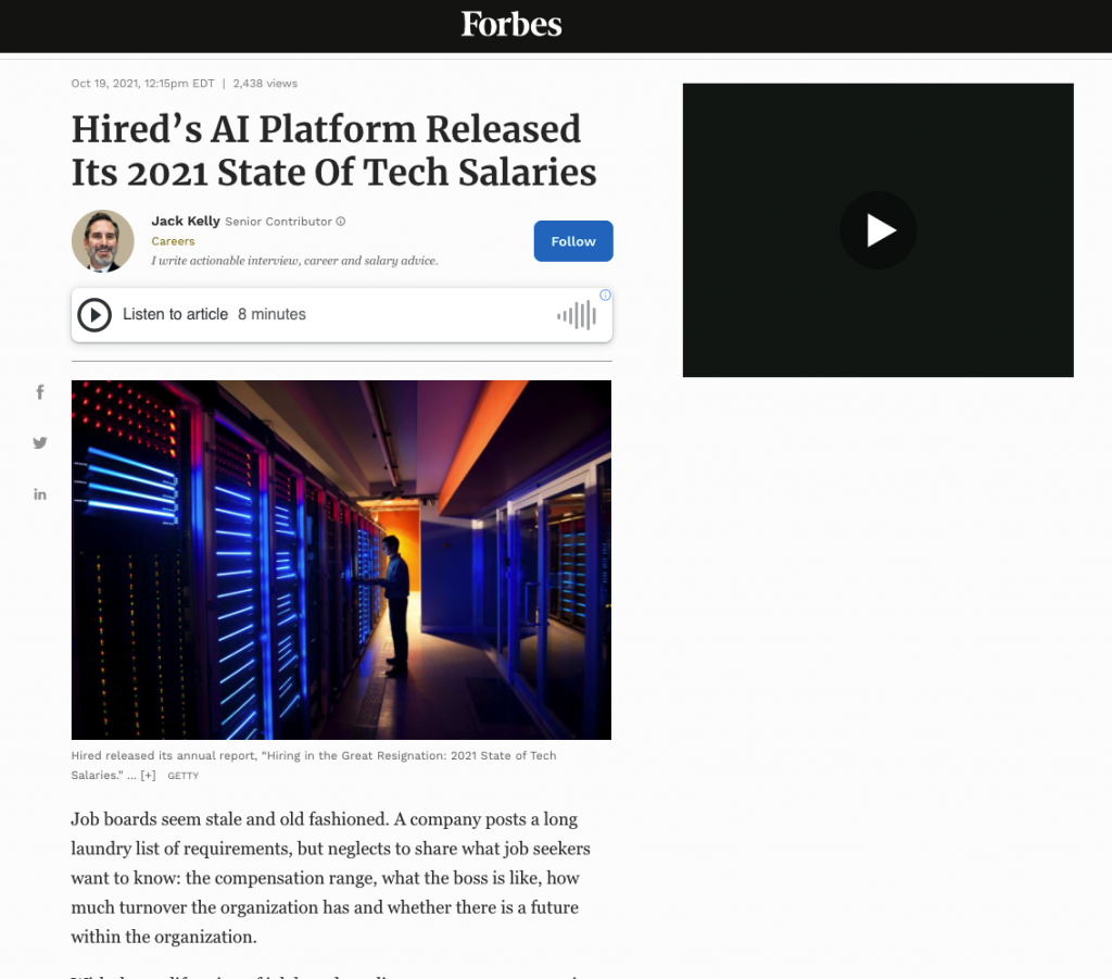 The client Hired has released in Forbes an in-depth report covering the post-COVID state of the tech market.